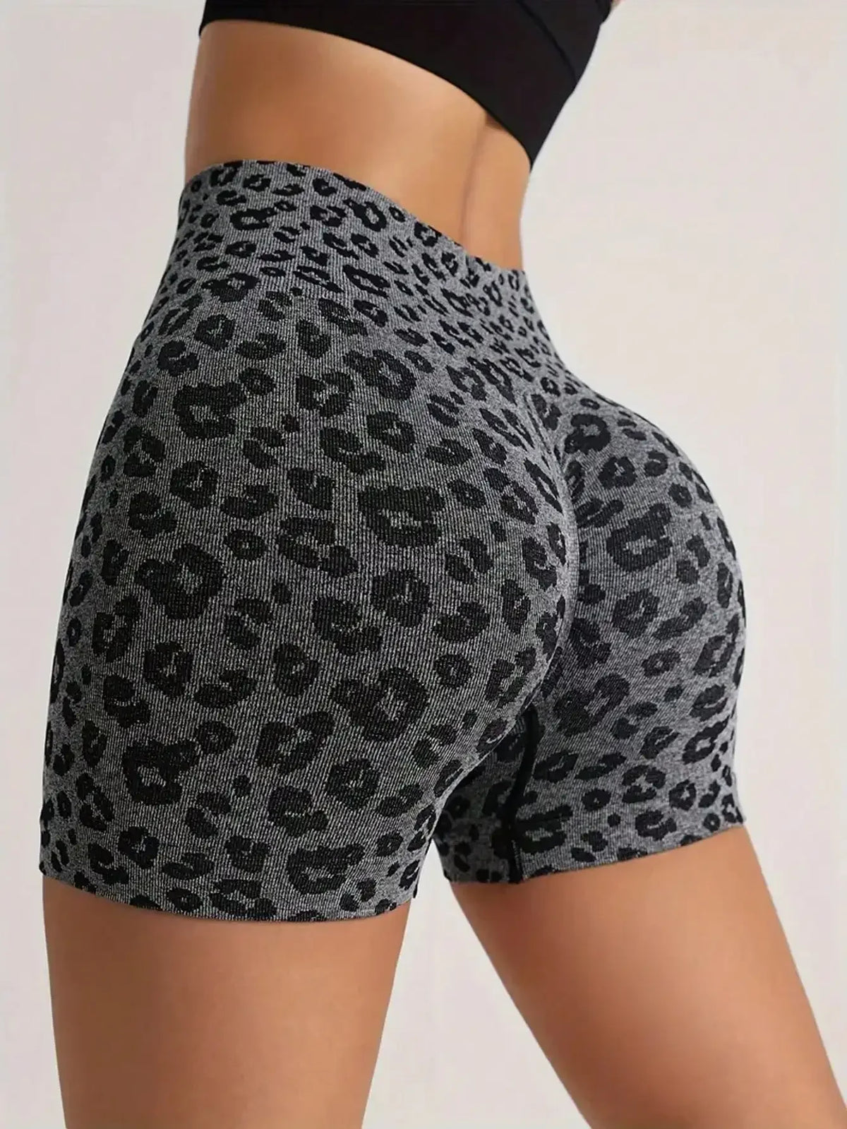 Leopard Print Tummy Control Scrunch Butt Sports Biker Shorts