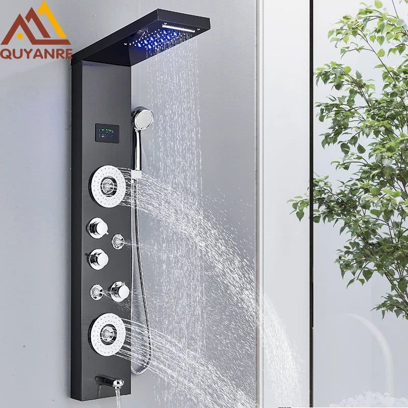 Quyanre LED Shower Panel Tower System Rainfall Massage