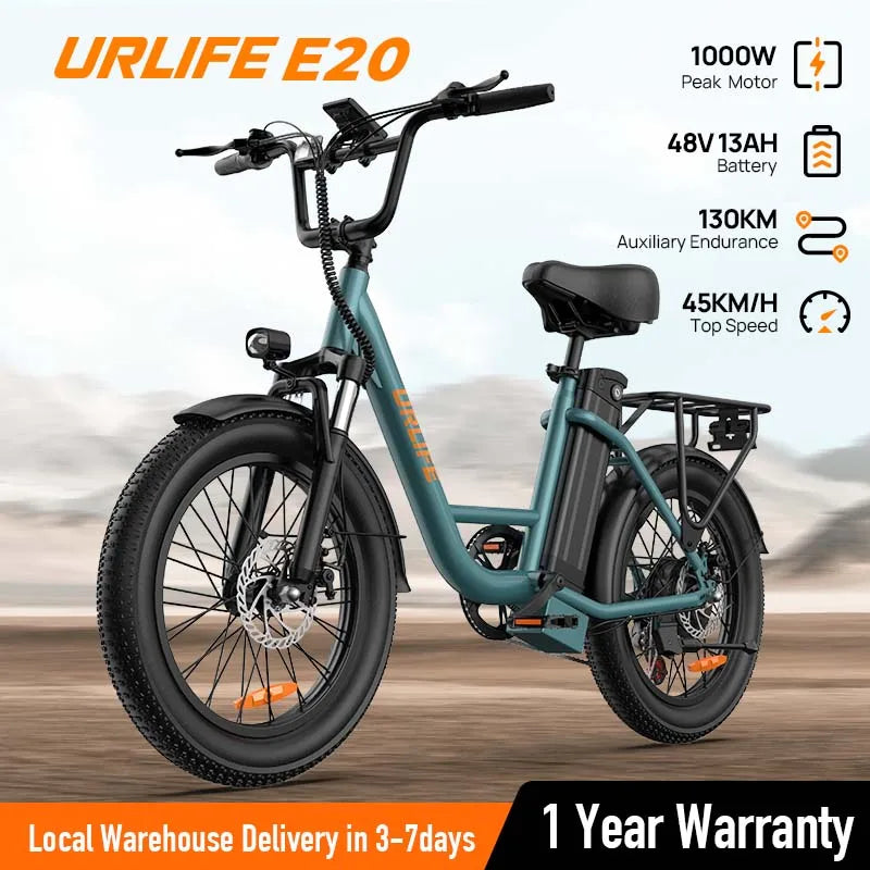 URLIFE 1000W E20 Electric Bike Fat Tire With Removable Battery