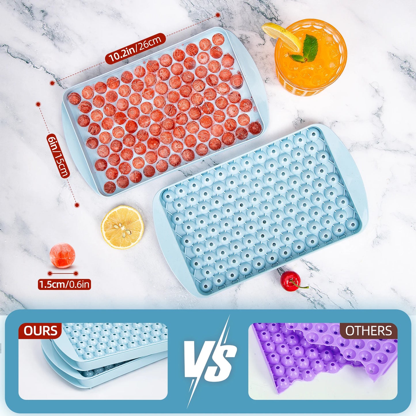 YOCITY 104 Hole Mini Round Ice Cube Tray Ball Mold
