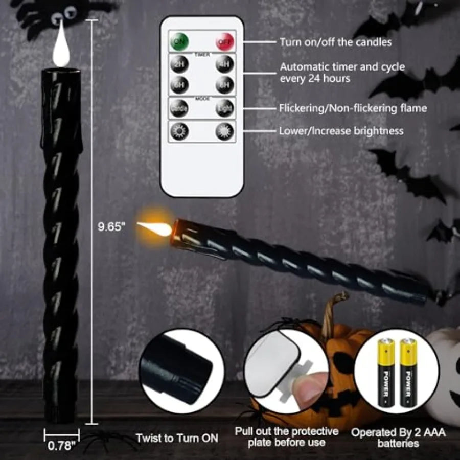 Plastic Flameless Taper Candles With Remote Timer Battery Operated