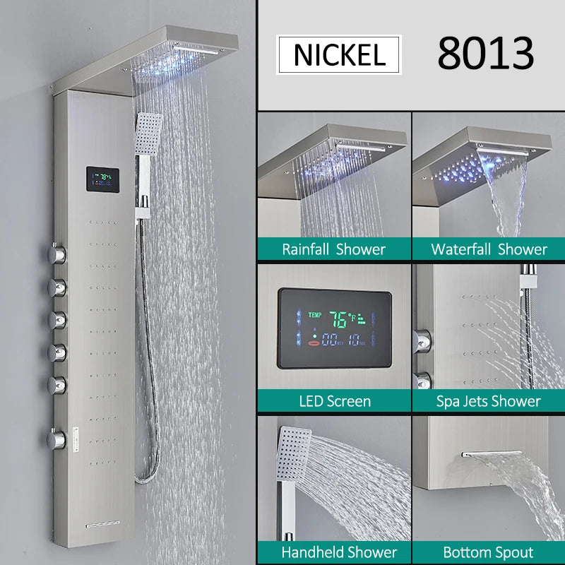 Quyanre LED Shower Panel Tower System Rainfall Massage
