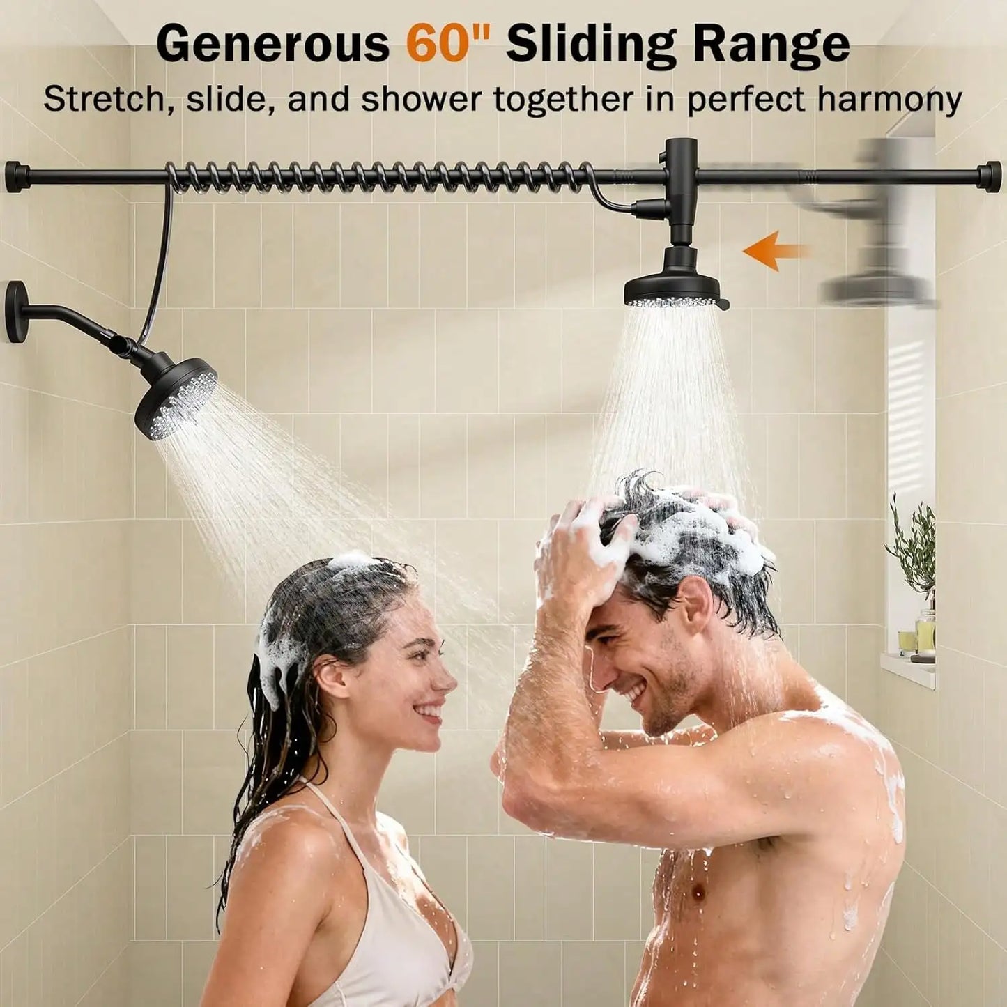 Dual Shower Head System With Adjustable Slider High Pressure