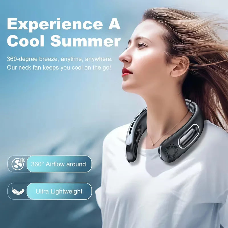 Portable Neck Fan Bladeless USB Rechargeable 360 Degree 4 Speeds