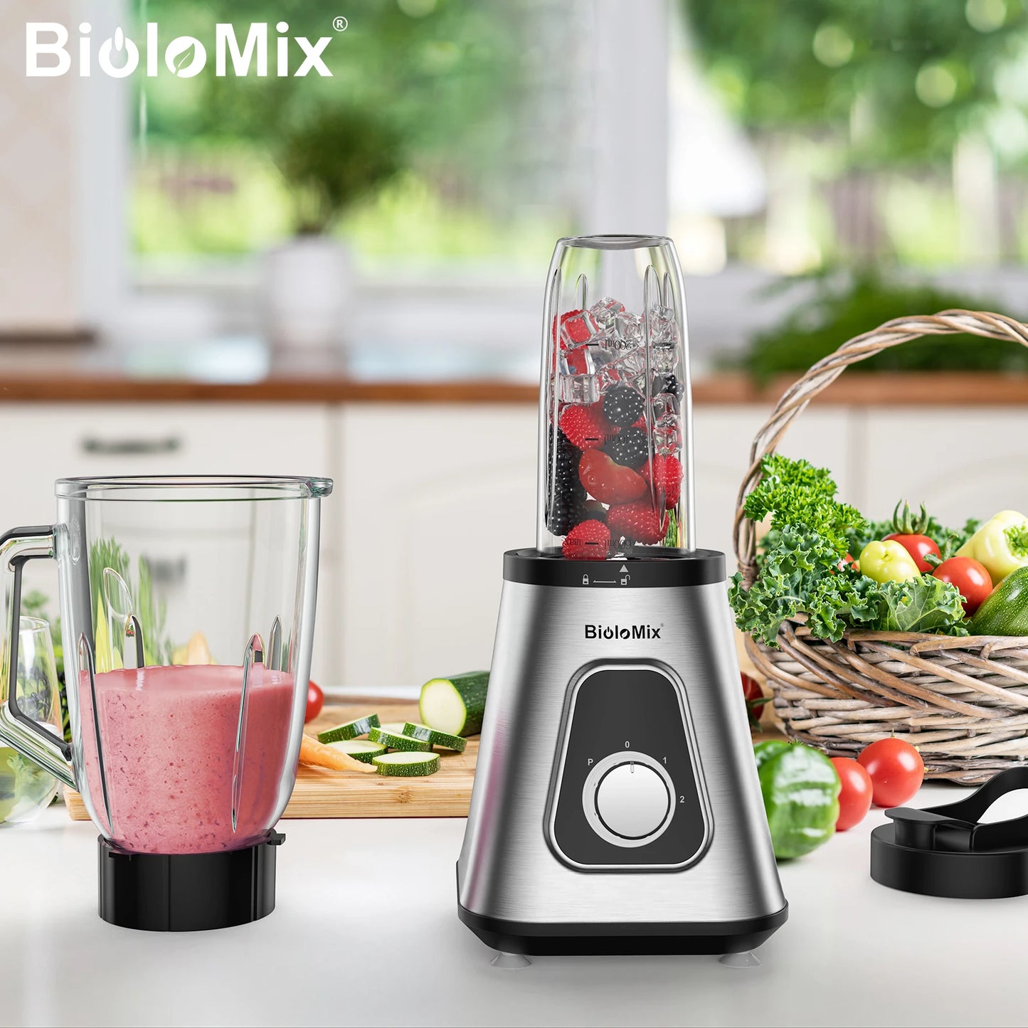 Biolomix 1300W Smoothie Maker With 1.5L Glass Jar Ice Crushing