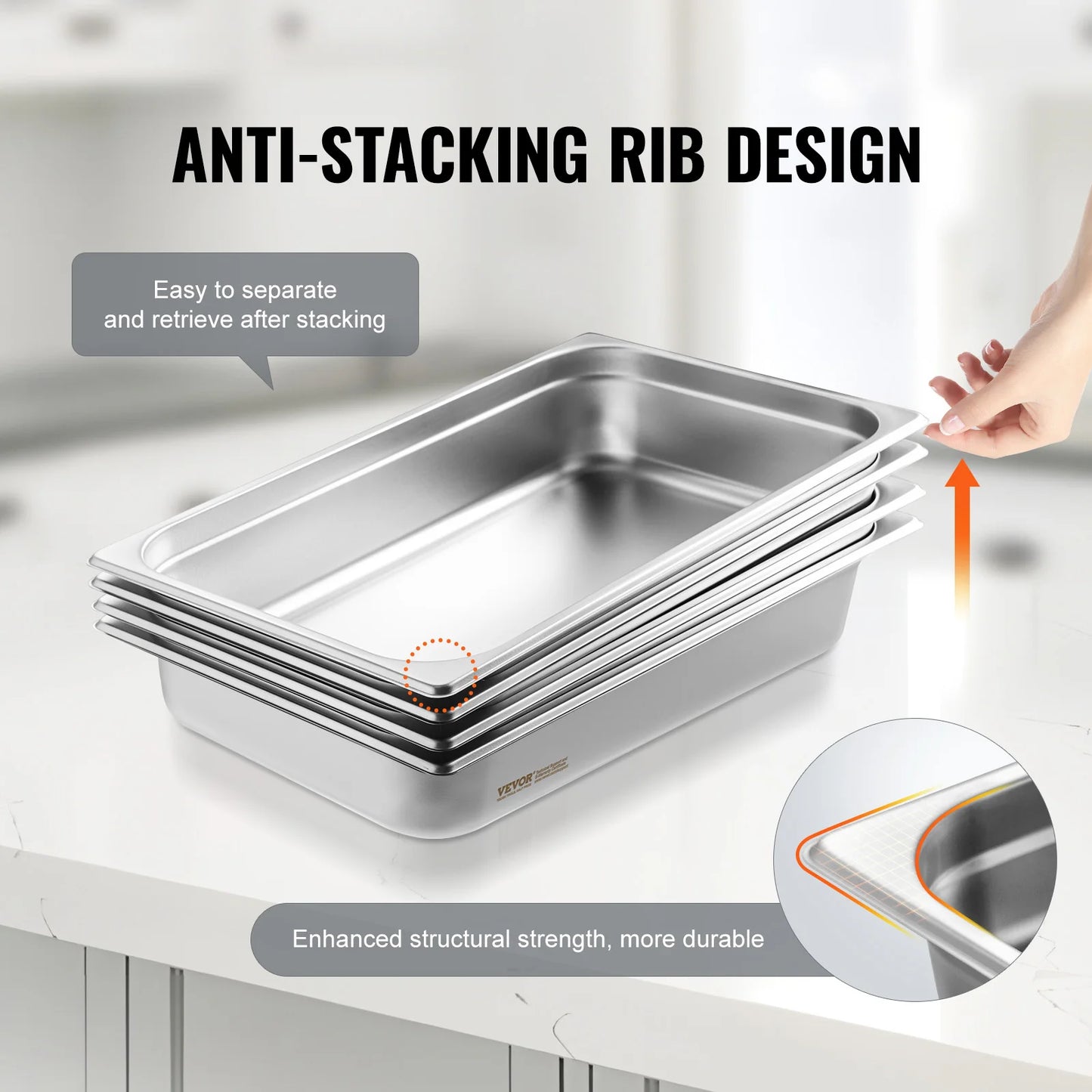 SucceBuy Stainless Steel Hotel Pans 4 Pack AntiJam Steam Pan