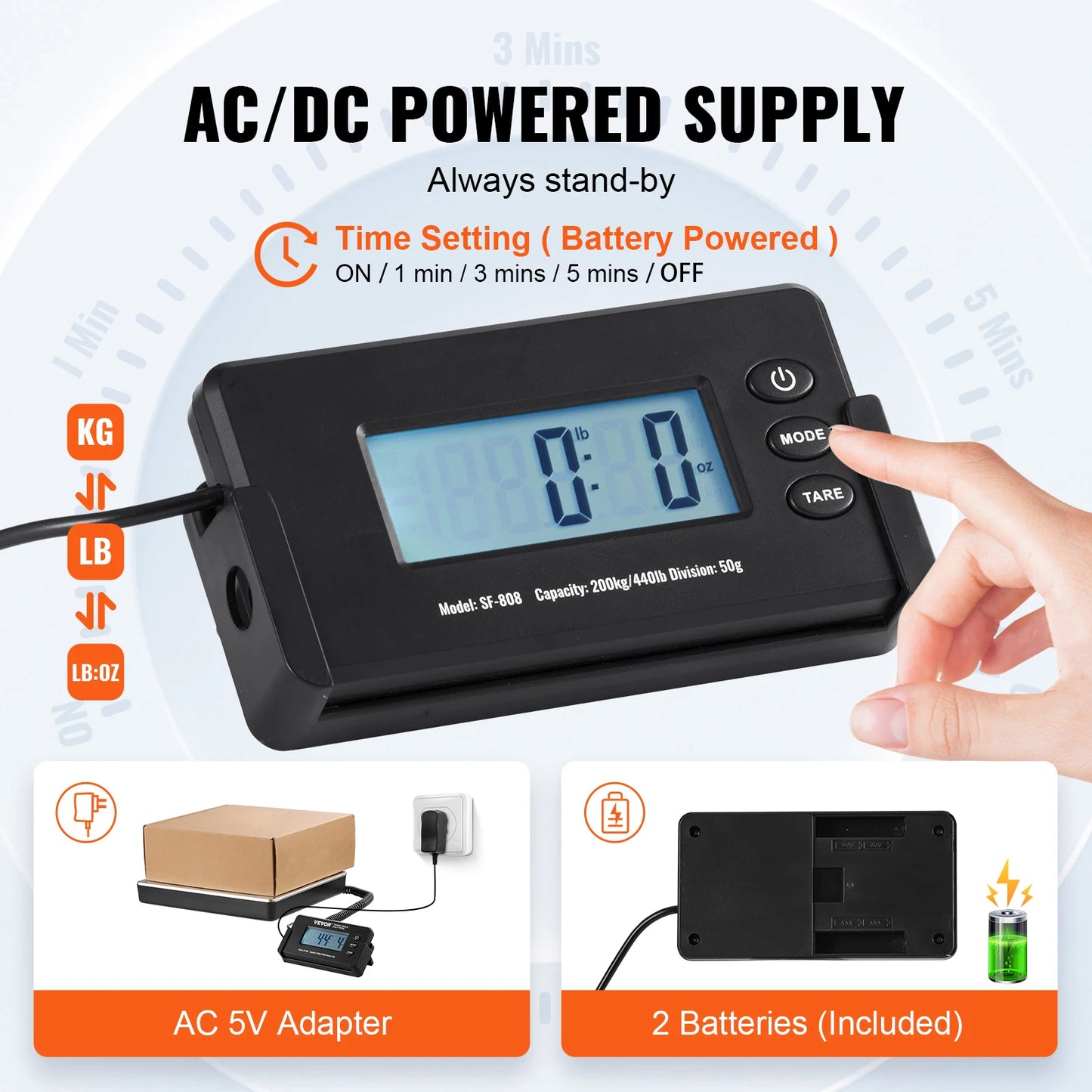SucceBuy 440Lbs Digital Shipping Scale With Timer And Tare
