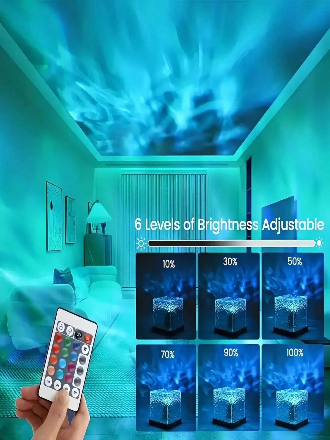 LED Cube Projector Light With 3D Ocean Wave Projection