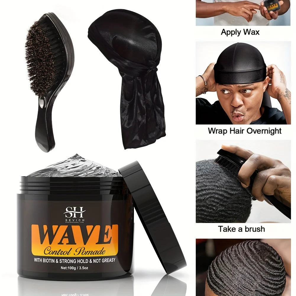 Sevich Waves Control Pomade Set With Hair Oil And Brush