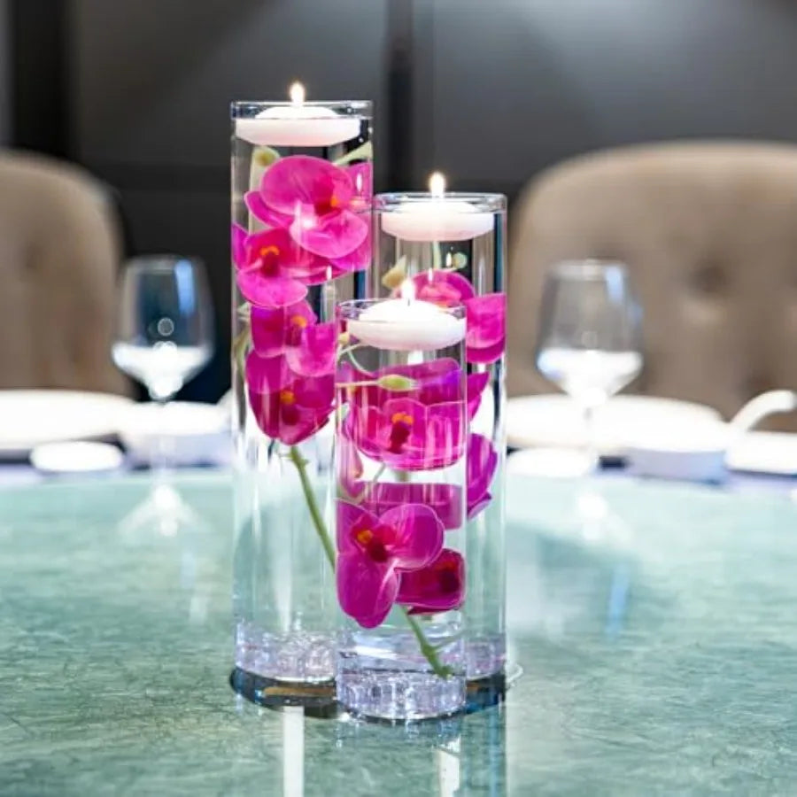Floating Flower Centerpiece Artificial Orchid Glass Cylinder Vase With Candles