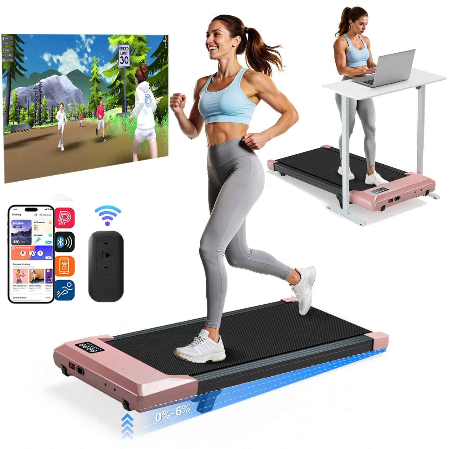 Superun Under Desk Treadmill Walking Pad 2.5 HP Quiet Bluetooth