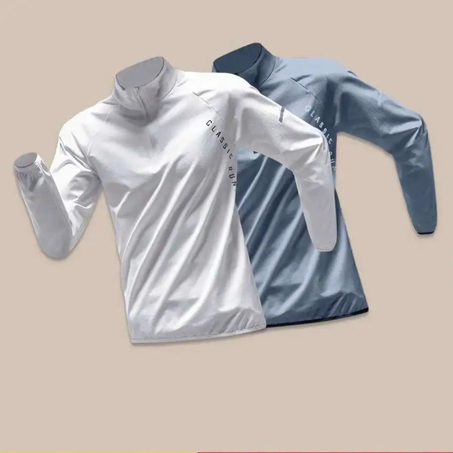 Mens Long Sleeve Half Zip Running Shirt Quick Dry Tee