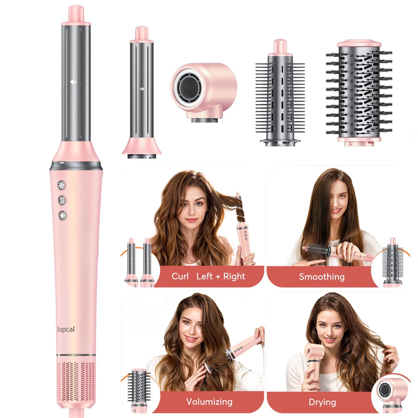 BOPCAL 5In1 Hair Dryer Hot Air Comb Curling Iron 1200W