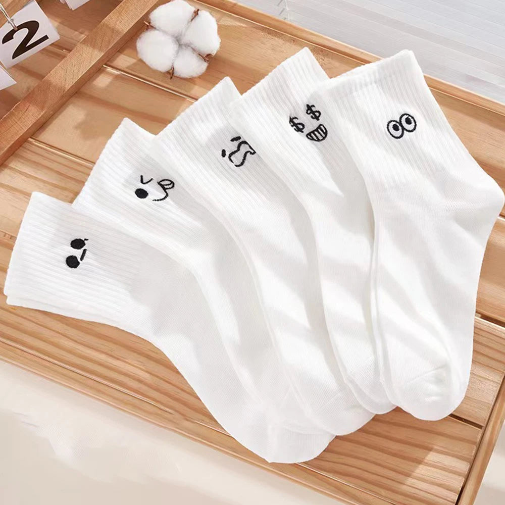 Five Pairs Emoji Socks With Cartoon Patterns For Everyday Comfort