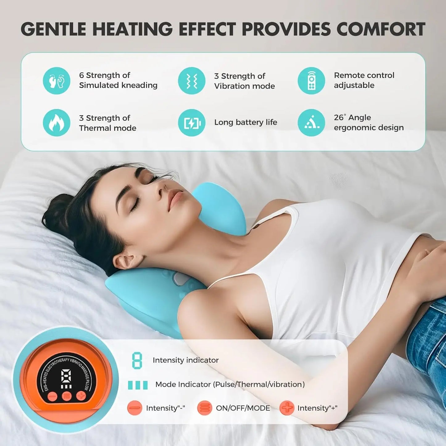 Rechargeable Portable Neck Massager Pillow With Shiatsu Heat Vibration Remote