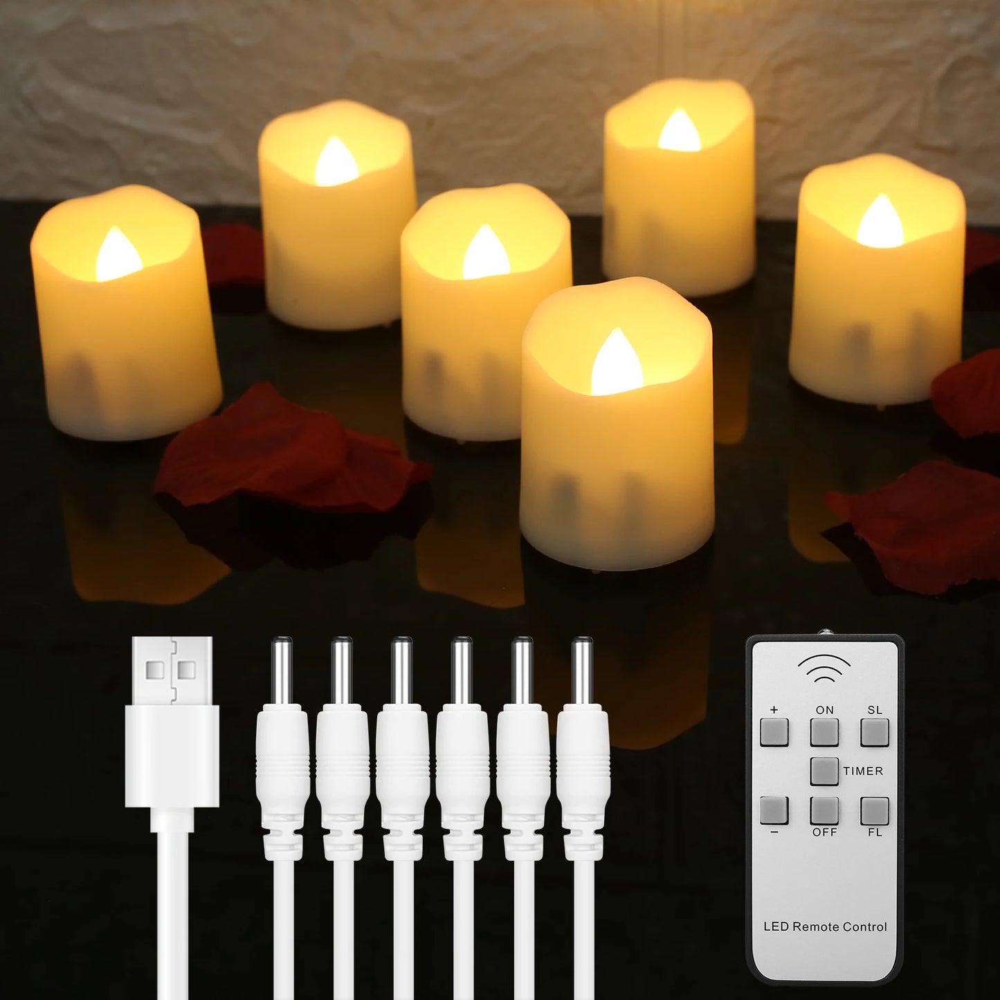 Flameless Battery Operated LED Tea Lights With Remote 3D Wick Candles Pack Of 6