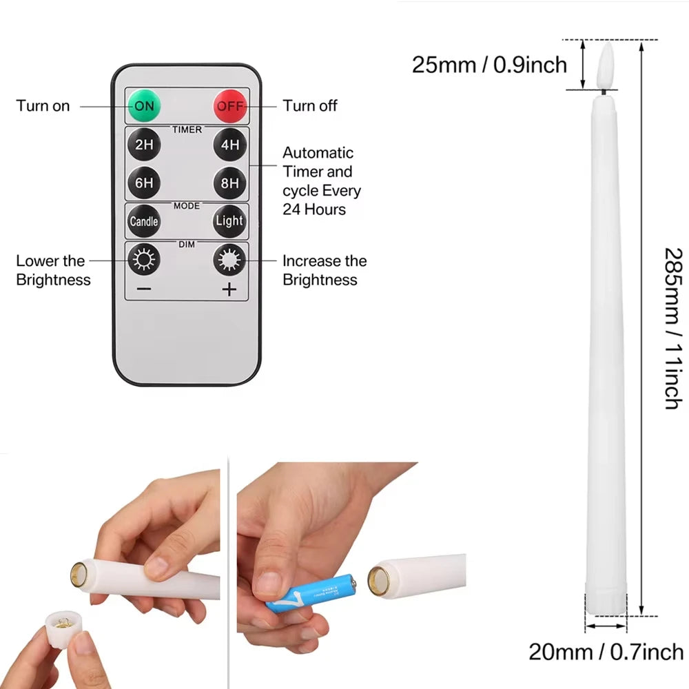 LED Flameless Taper Candles With 10-Key Remote Battery Operated