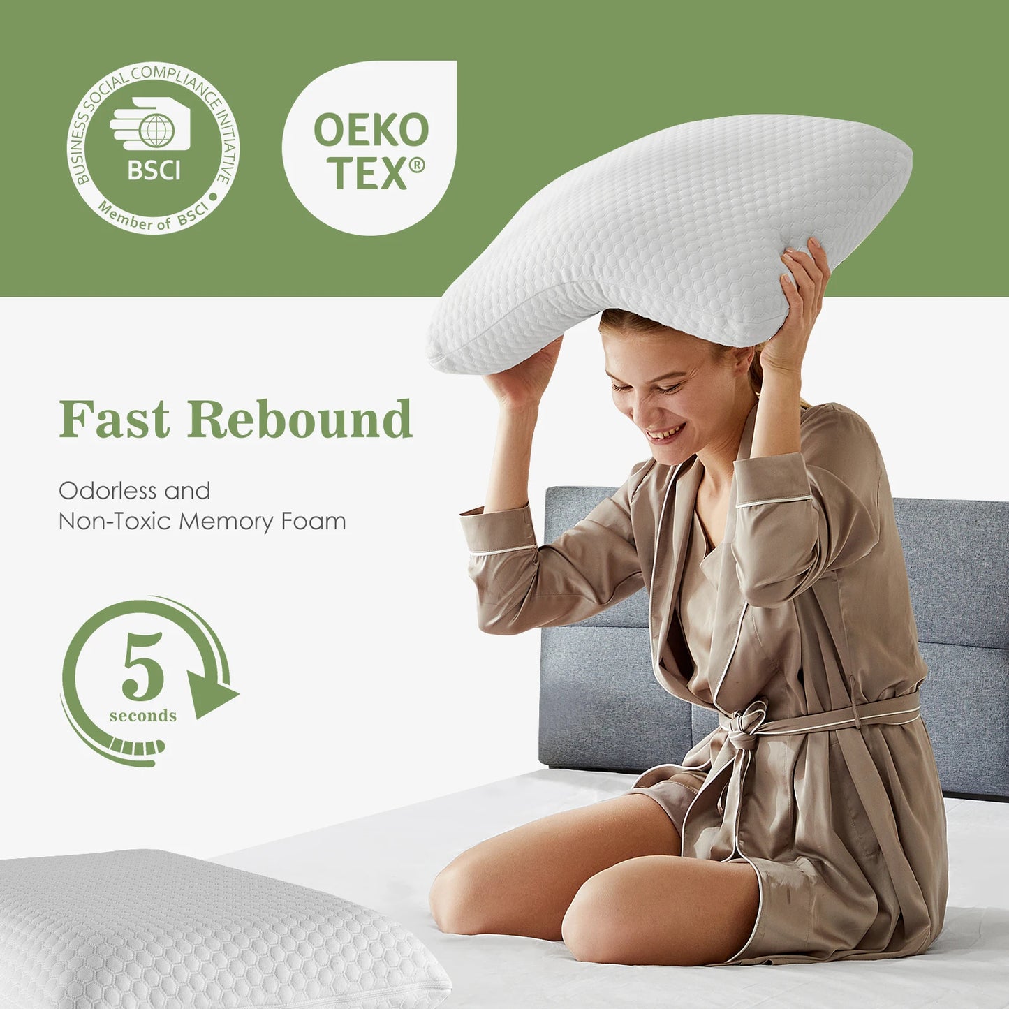 JHK 2 Piece Memory Foam Pillows With Removable Washable Cover