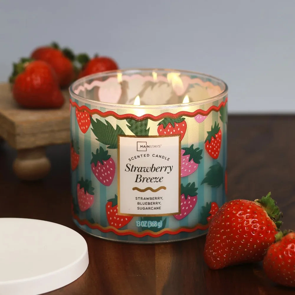 Strawberry Breeze Scented Candle Triple Wick Home Fragrance