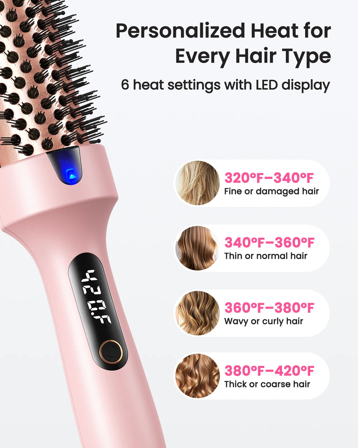 Bopcal Heated Curling Iron Brush 38mm Volumizing Hair Styler