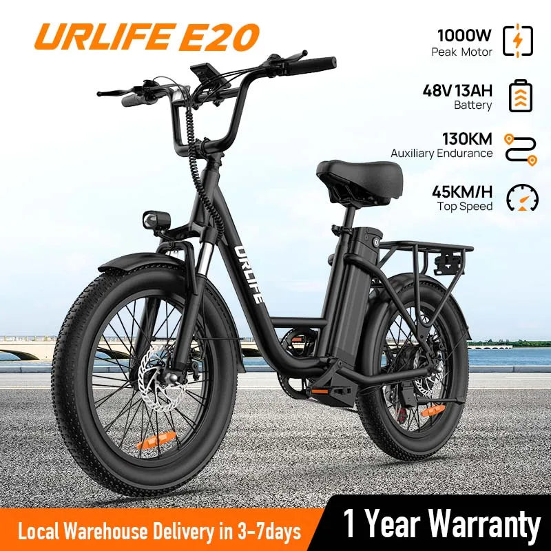 URLIFE 1000W E20 Electric Bike Fat Tire With Removable Battery