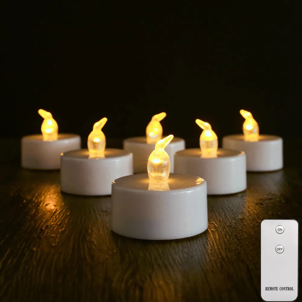 Flameless Battery Operated LED Tea Lights With Remote 3D Wick Candles Pack Of 6