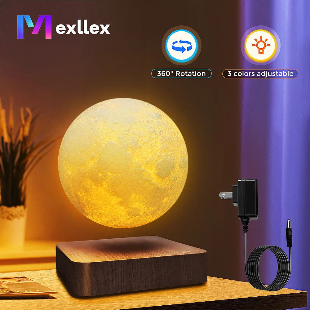 Mexllex Magnetic Floating Moon Lamp With Wooden Base 3 LED