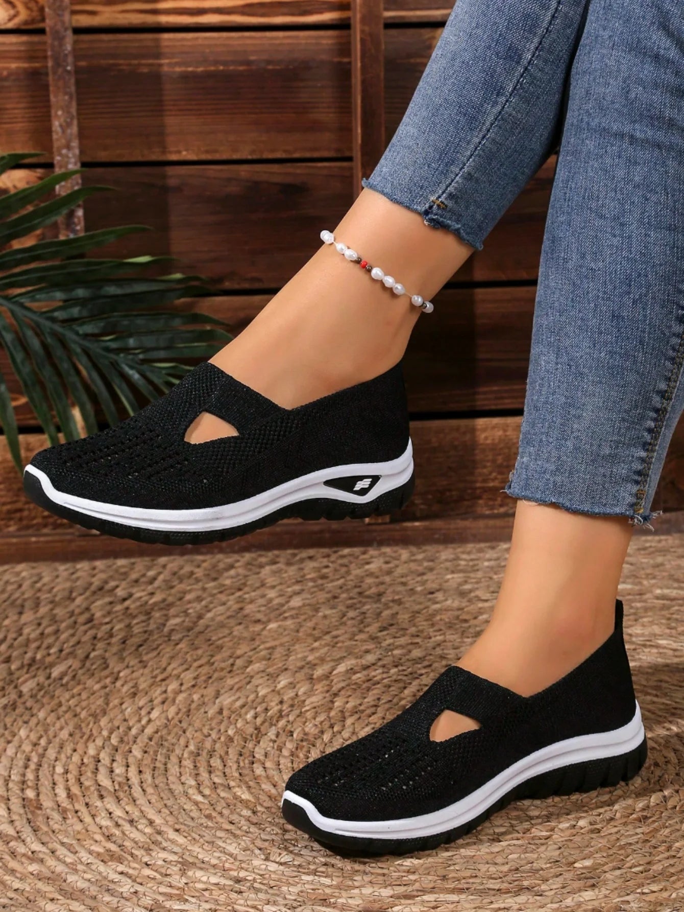 Women's Casual Mesh Sneakers Cutout T Strap Cushioned Wedge