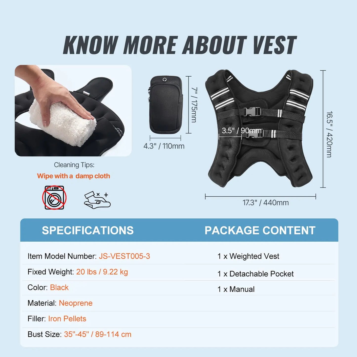 20 Lb Weighted Vest With Reflective Stripe Adjustable