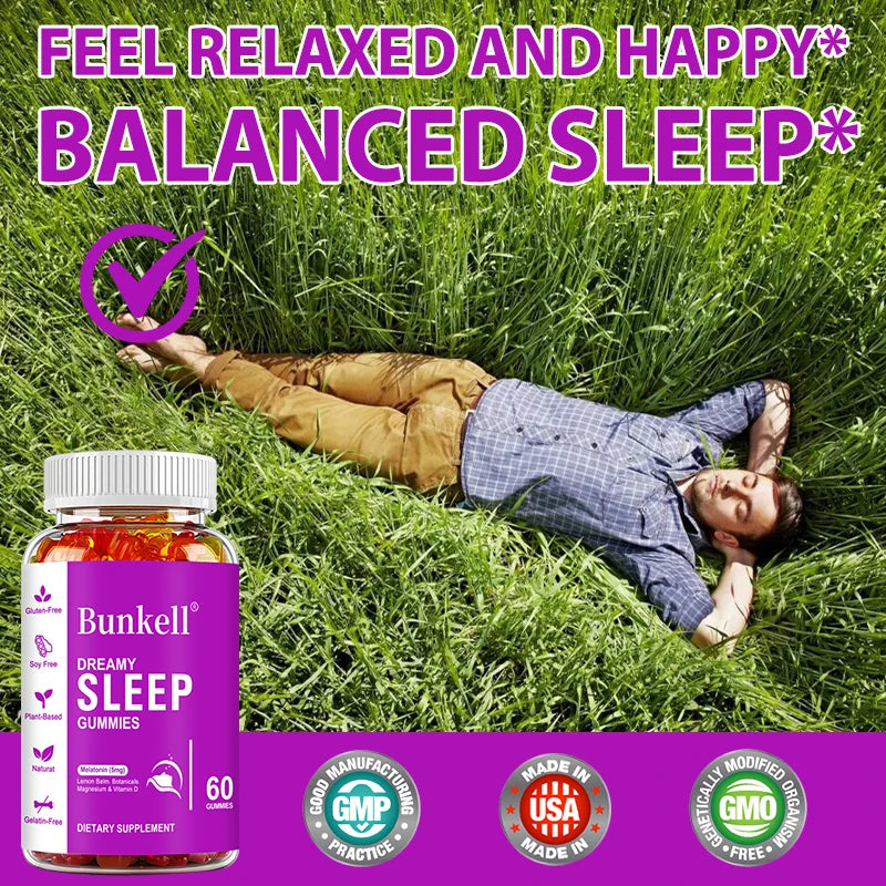Bunkell Magnesium Complex Gummies Melatonin Vitamin D for Sleep Support