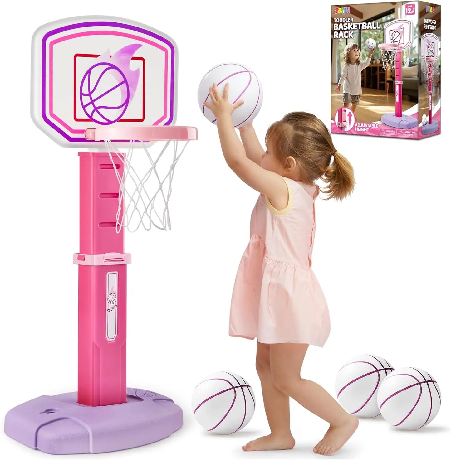 Joyfy Toddler Indoor Basketball Hoop Set With Four Balls