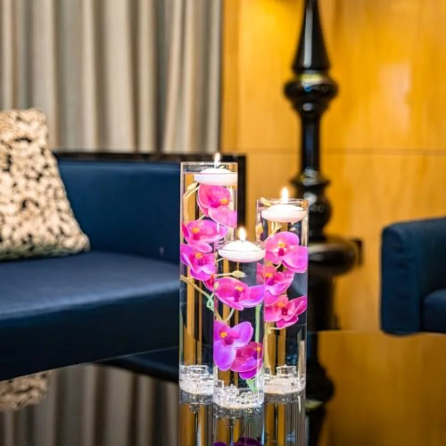 Floating Flower Centerpiece Artificial Orchid Glass Cylinder Vase With Candles