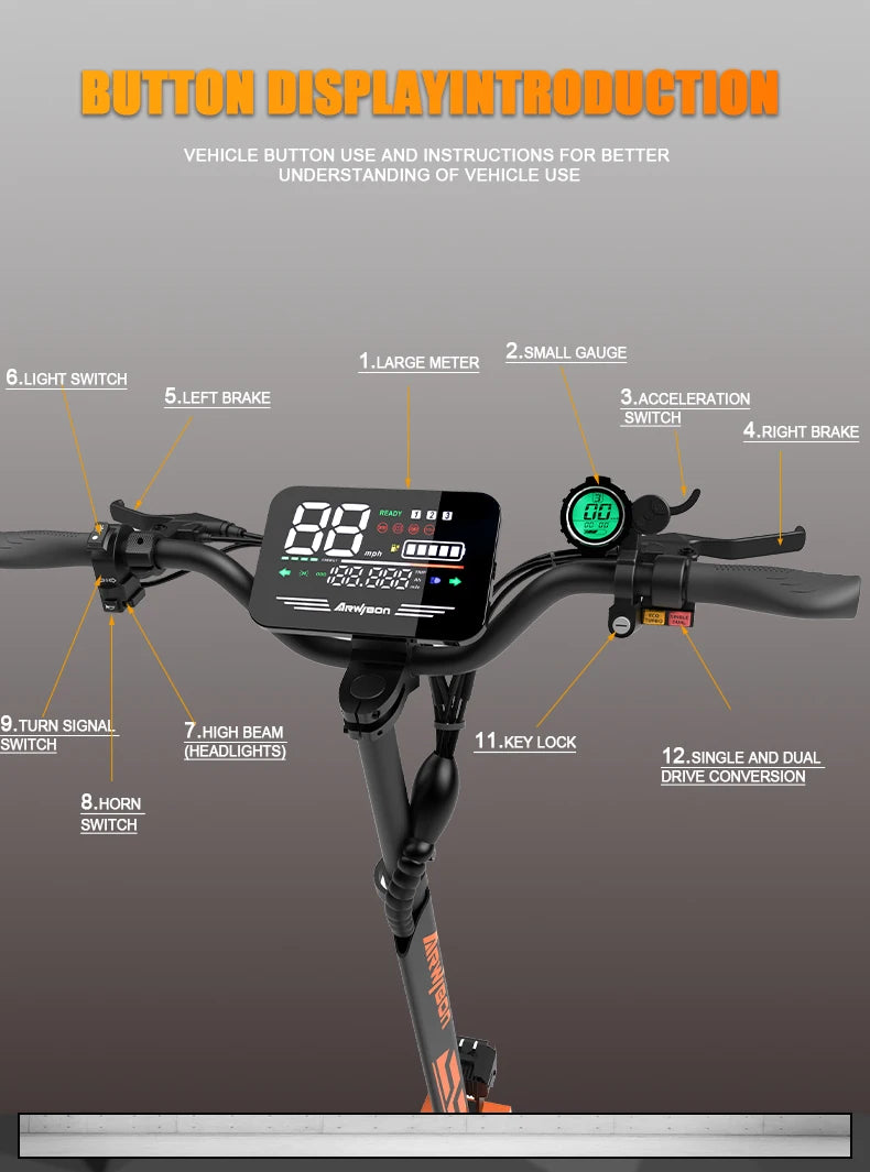 Arwibon GT08 Electric Scooter 5600W Motor Top Speed 46 MPH