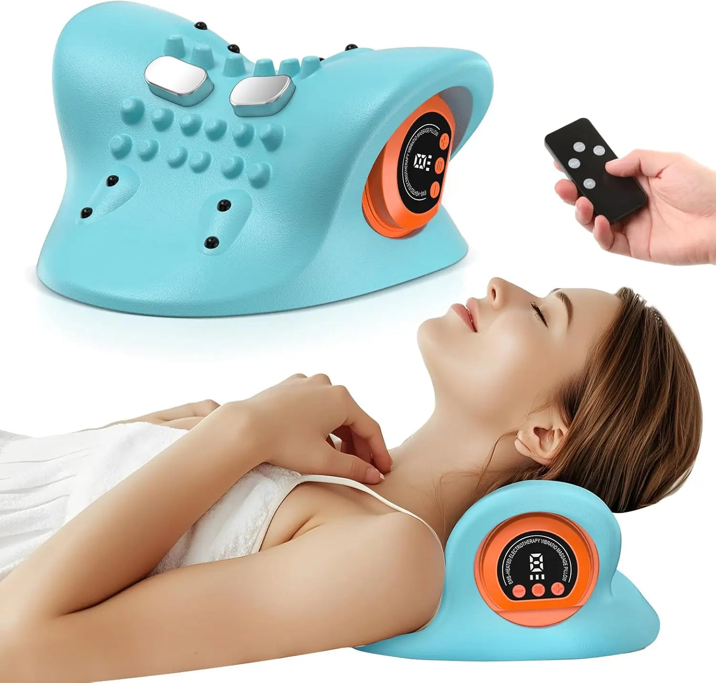 Rechargeable Portable Neck Massager Pillow With Shiatsu Heat Vibration Remote