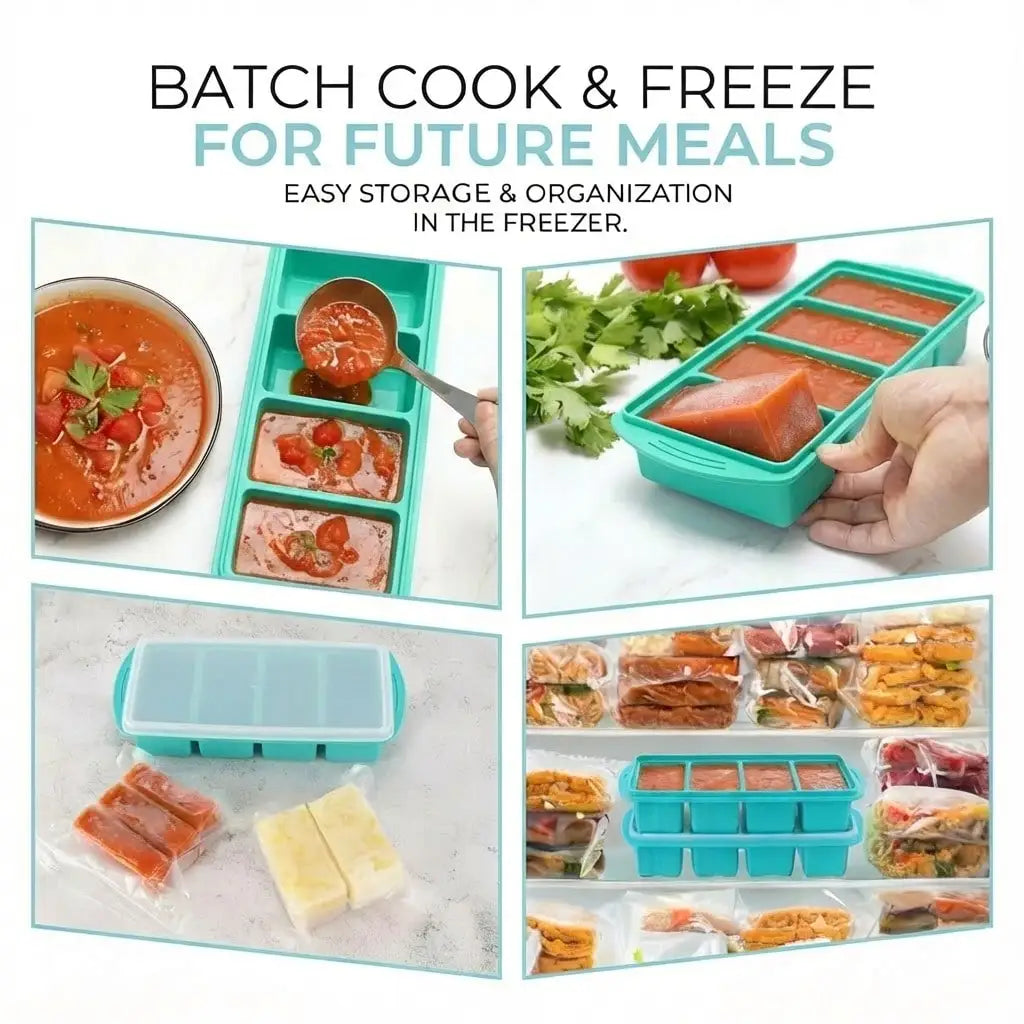 Silicone Freezer Trays With Lids 2 Pack Food Storage Containers Dishwasher Safe