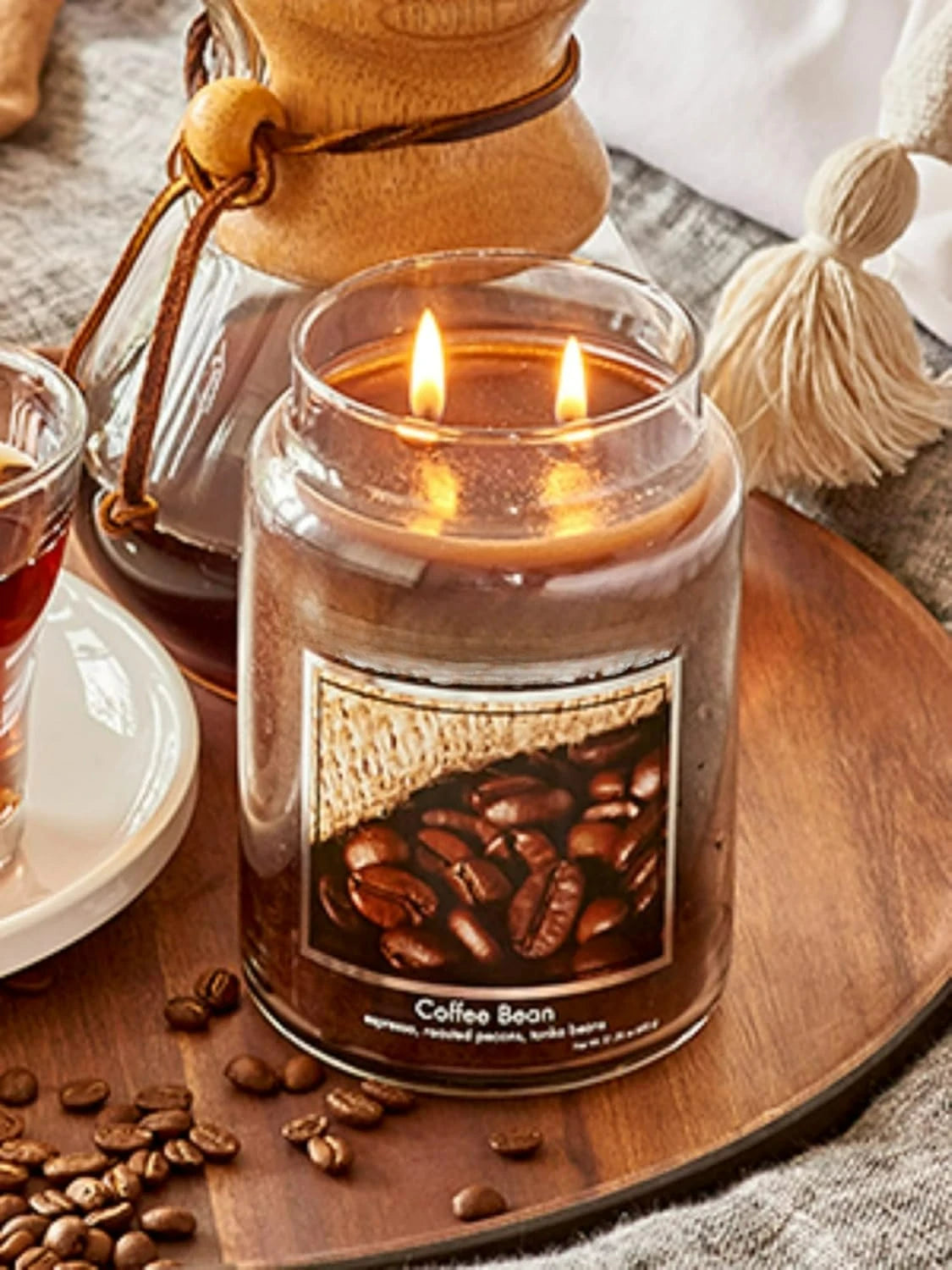 Coffee Bean Glass Jar Scented Candle Long Lasting Fragrance