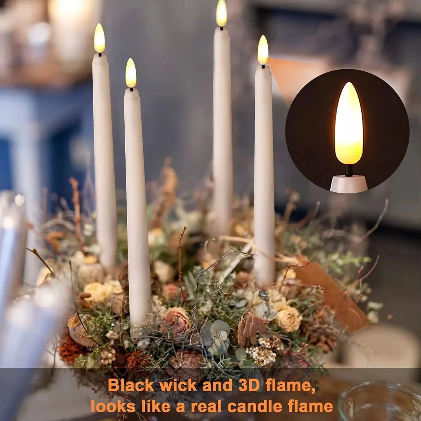LED Flameless Taper Candles With 10-Key Remote Battery Operated