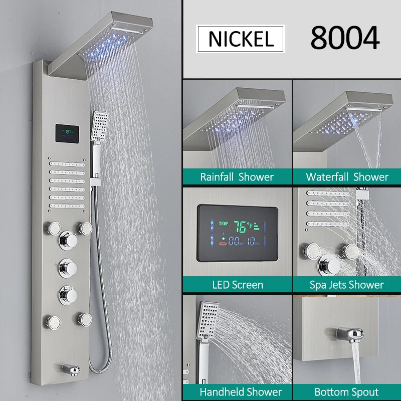 Quyanre LED Shower Panel Tower System Rainfall Massage