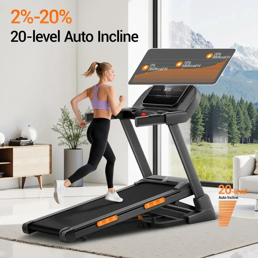 Foldable Treadmill With 20 Levels Auto Incline 4HP Quiet
