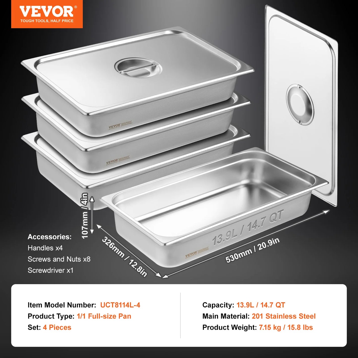 SucceBuy Stainless Steel Hotel Pans 4 Pack AntiJam Steam Pan