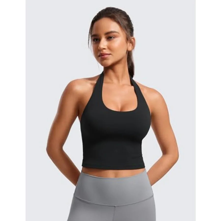 CRZ YOGA Butterluxe Halter Crop Tank For Women Workout Top