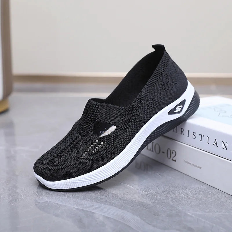 Women's Casual Mesh Sneakers Cutout T Strap Cushioned Wedge