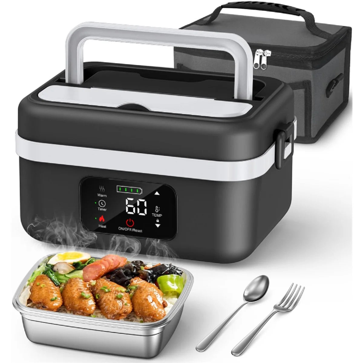 8000mAh Rechargeable Timer Heating Lunch Box With Fork And Spoon