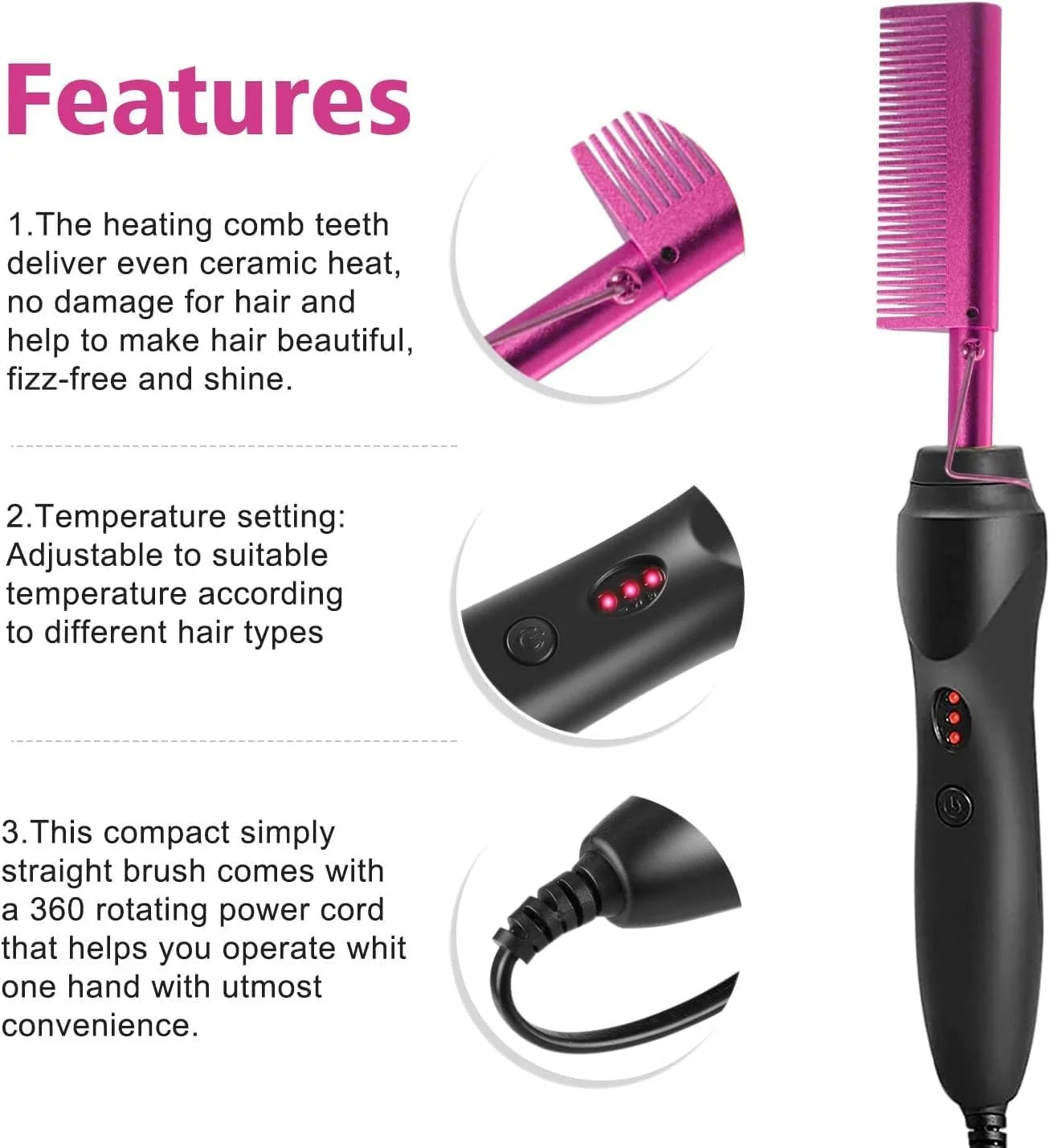 GOIPLE Electric Hot Comb Straightener Curling Iron for Hair Care