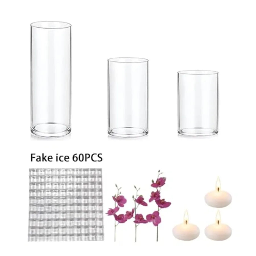 Floating Flower Centerpiece Artificial Orchid Glass Cylinder Vase With Candles