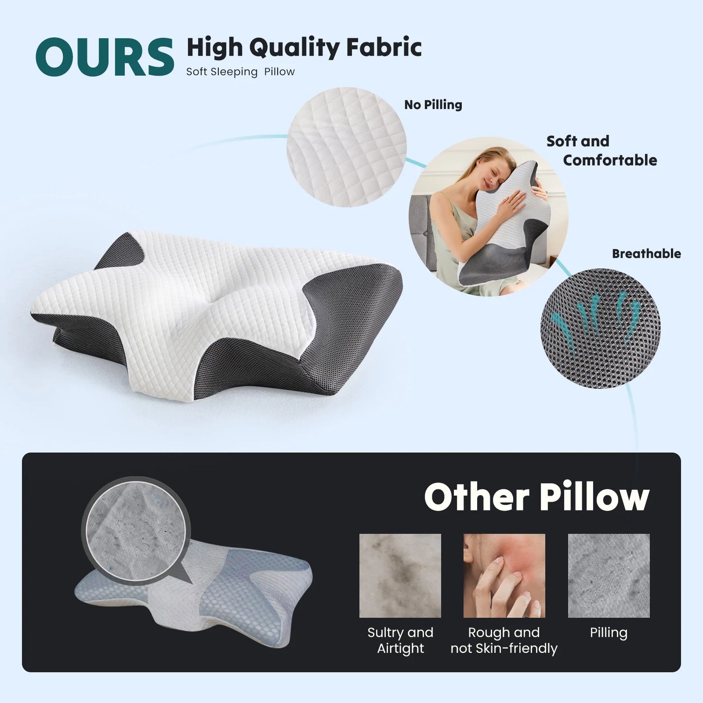 JHK Ergonomic Cervical Neck Pillow With Memory Foam And Cooling Pillowcase