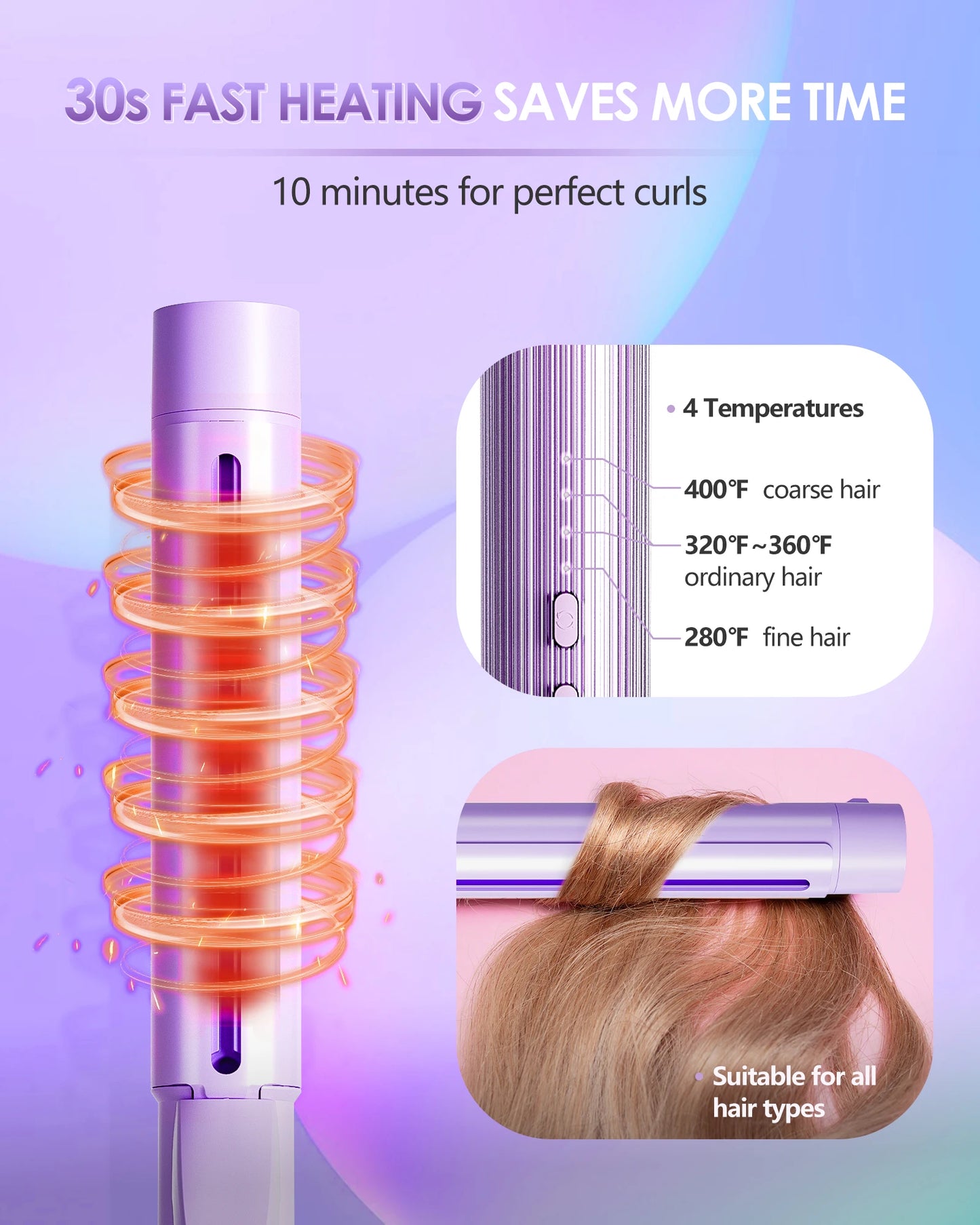 Novus Tourmaline Ceramic Ionic Curling Wand for Professional Hair