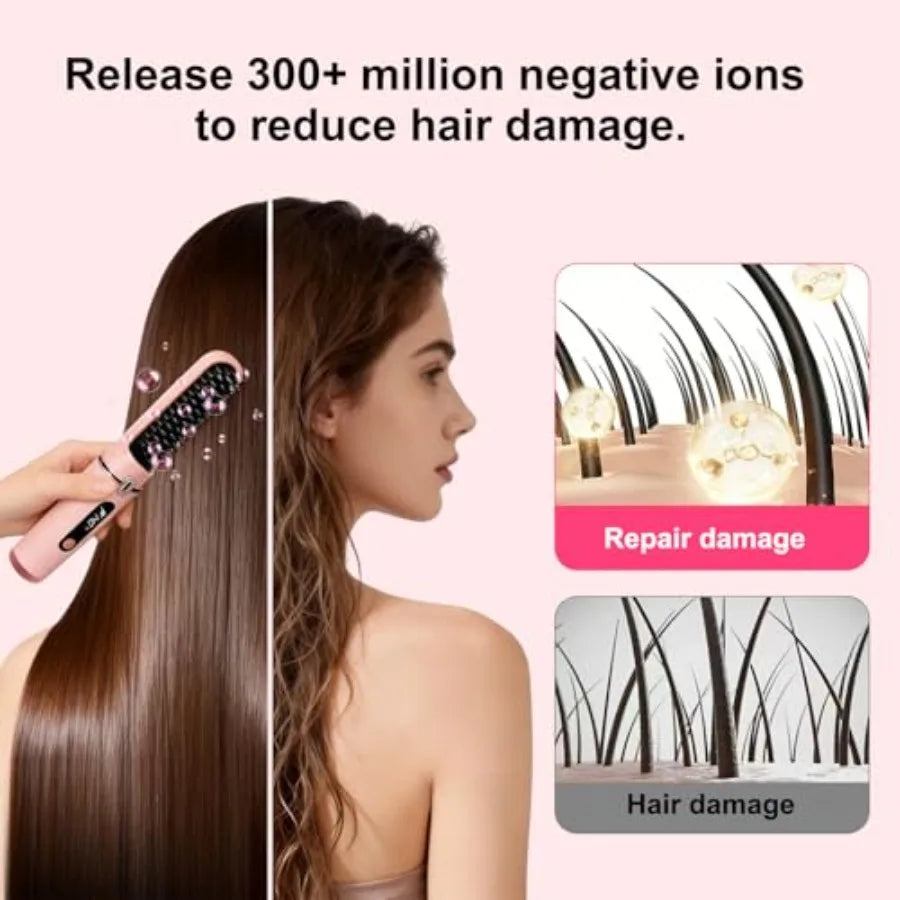 Cordless Hair Straightener Brush Rechargeable With Negative Ions And LED Display