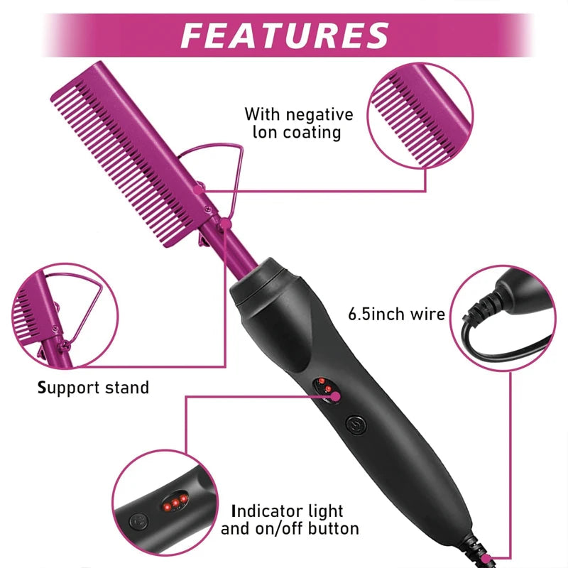 GOIPLE Electric Hot Comb Straightener Curling Iron for Hair Care