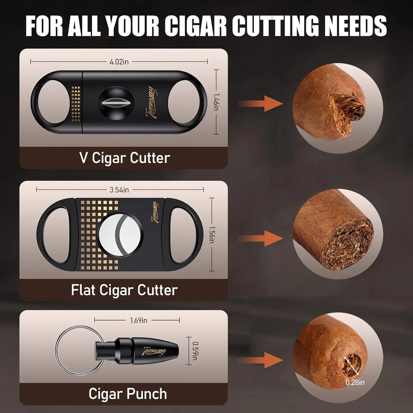 Tesonway Cigar Humidor Cedar Wood Box With Glass Top Hygrometer
